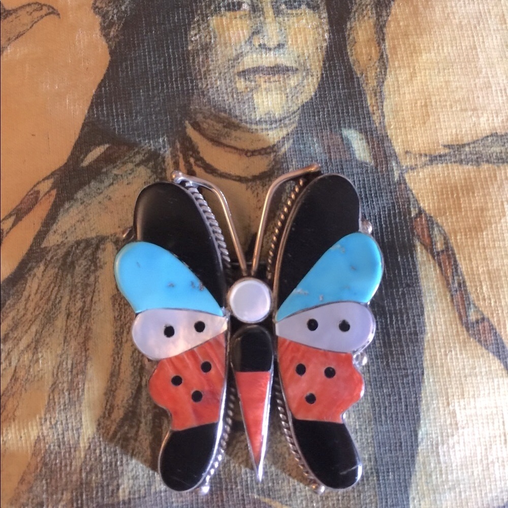 Zuni Inlaid VNTG butterfly brooch - Picture 2 of 8